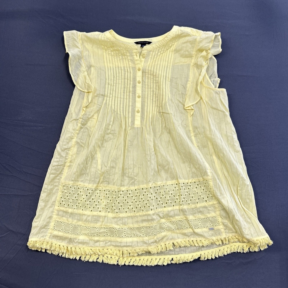 light yellow Tommy Hilfiger blouse features eyelet lace detailing Xxl - Picture 1 of 12